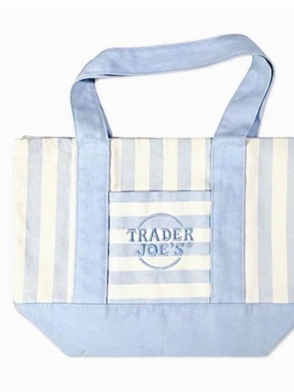 Trader Joe's Blue and Cream Striped Canvas Tote